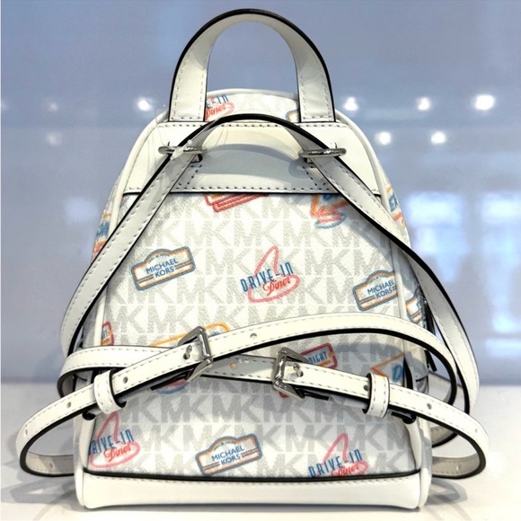 Michael Kors Rhea Extra-Small Printed Signature Logo Backpack Optic White - Picture 7 of 10